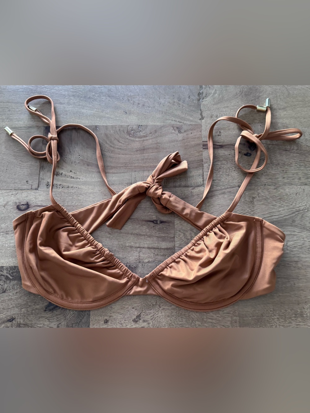 Monday swimwear Women's Tie-Back Honolulu Bikini Top in Brown sz large